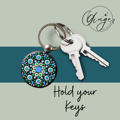 Blue Burst Mandala Dot Keychain