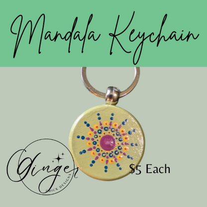 Blue Starburst Mandala Dot Keychain