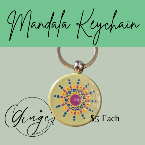 Blue Starburst Mandala Dot Keychain