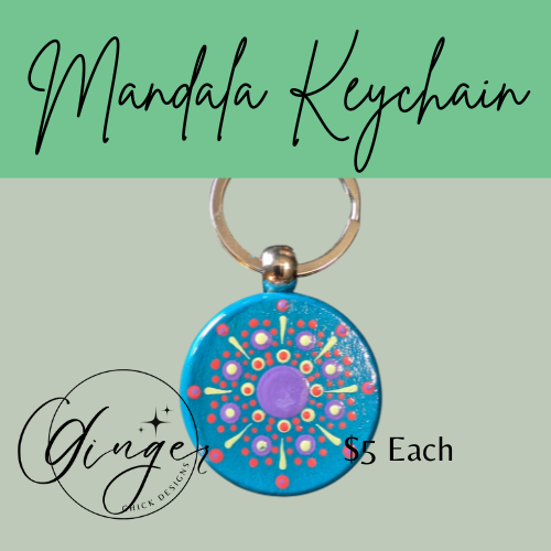 Blue Firework Mandala Dot Keychain