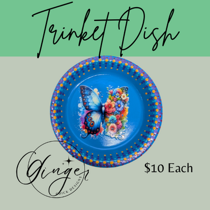 Blue Butterfly with Flowers Trinket Dish
