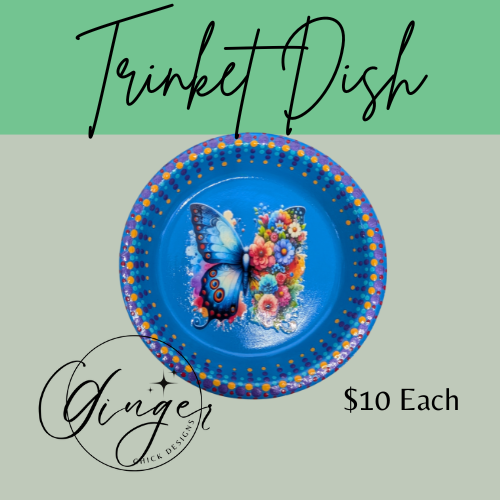 Blue Butterfly with Flowers Trinket Dish