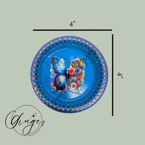Blue Butterfly with Flowers Trinket Dish