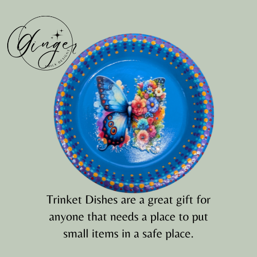 Blue Butterfly with Flowers Trinket Dish