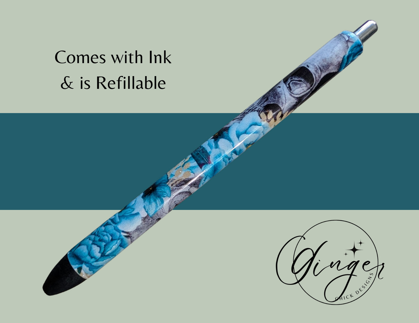 Blue Flower with Skulls Ink Joy Gel Pen