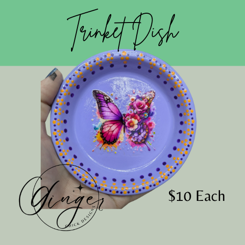 Butterfly Garden Mixed Media Art Trinket Dish