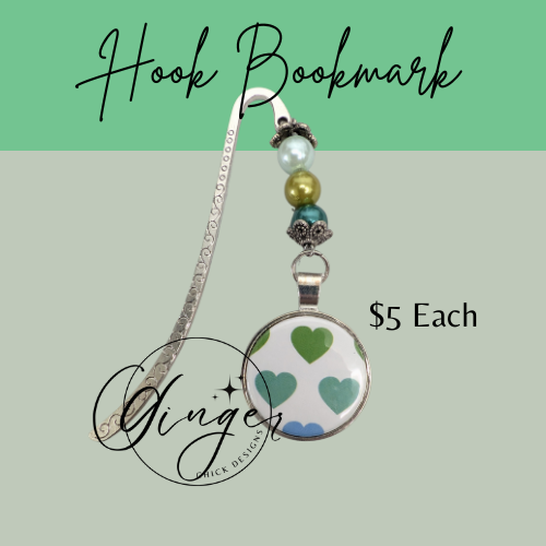 Green Hearts Hook Bookmark
