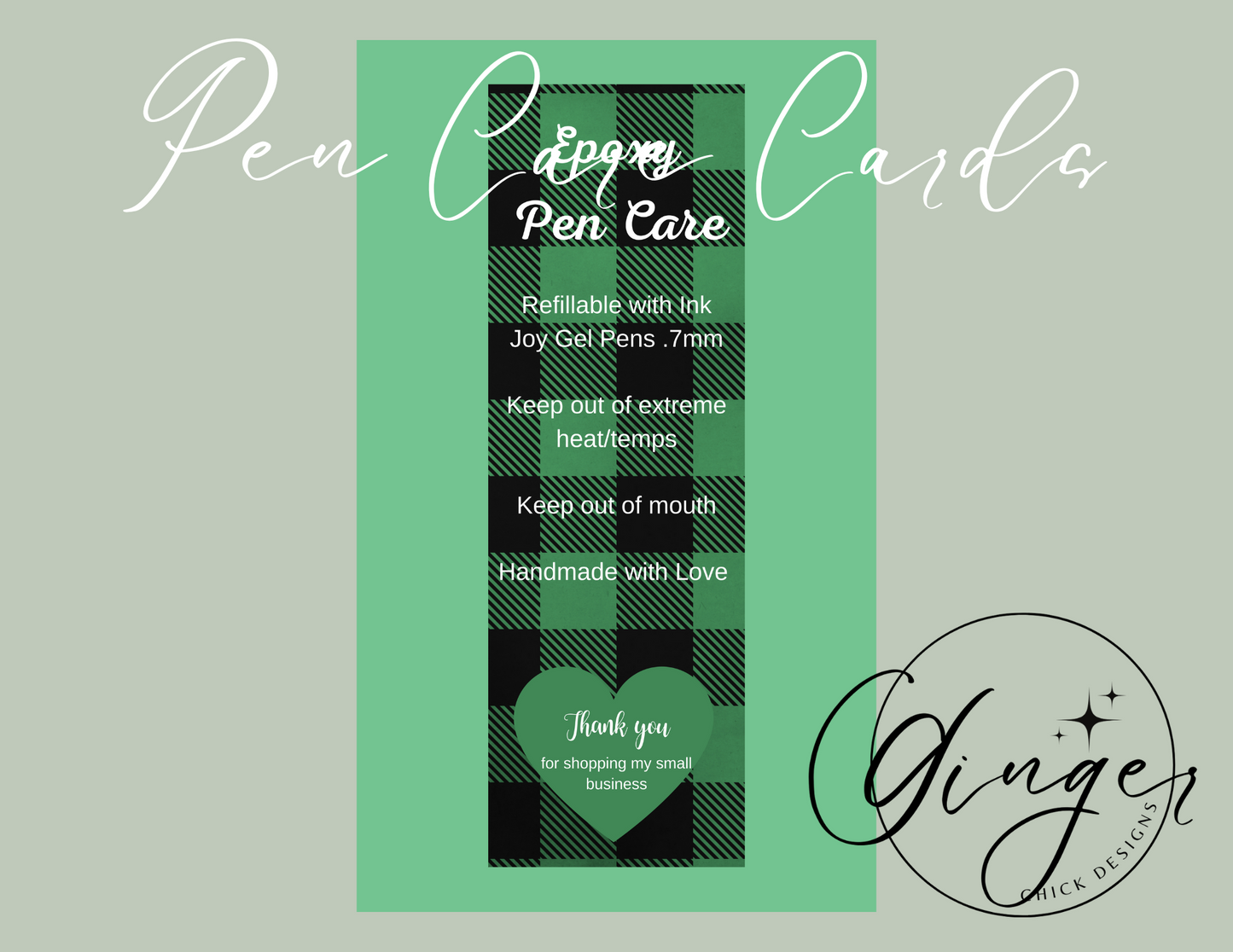 Green Plaid Pen Care Card