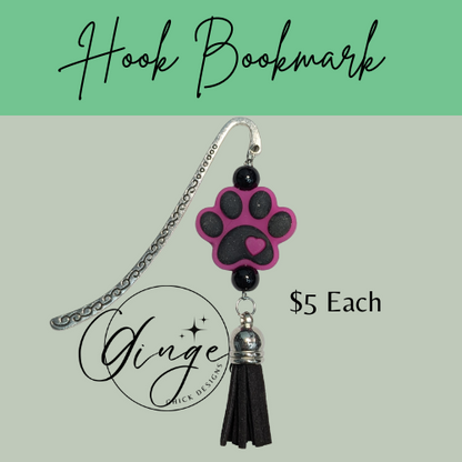Pink Puppy Paw Print Hook Bookmark