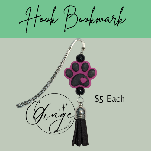 Pink Puppy Paw Print Hook Bookmark
