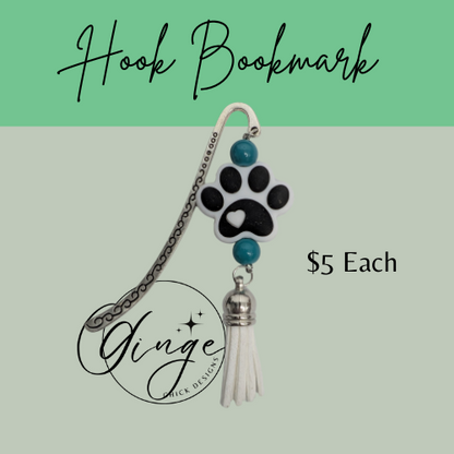 White Puppy Paw Print Hook Bookmark