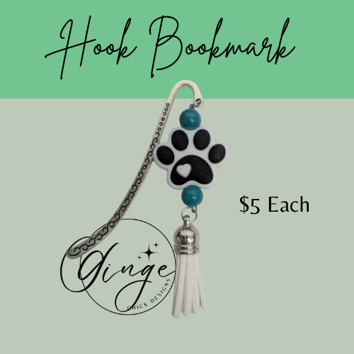 White Puppy Paw Print Hook Bookmark