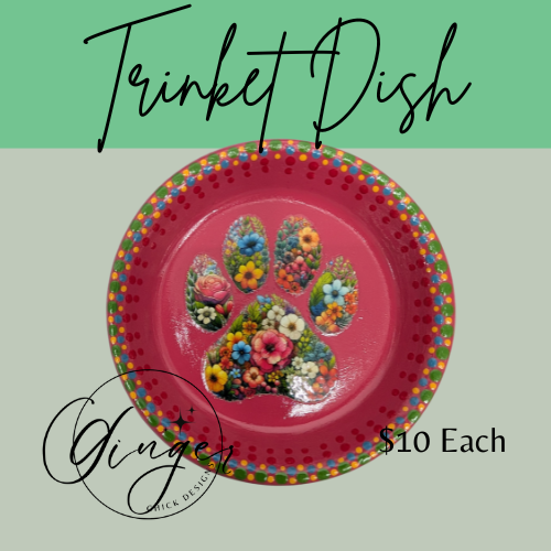 Flower Paw Print Mixed Media Art Trinket Dish