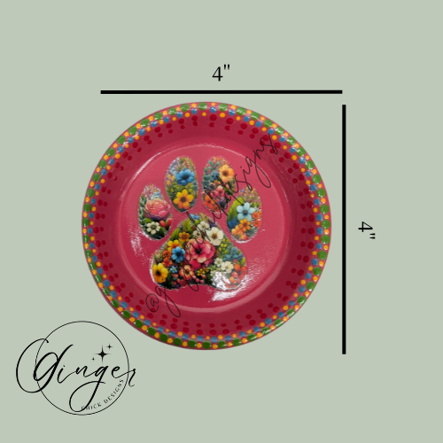 Flower Paw Print Mixed Media Art Trinket Dish