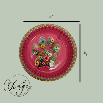 Flower Paw Print Mixed Media Art Trinket Dish