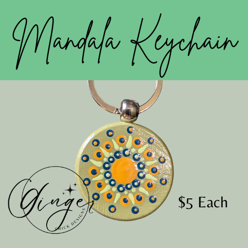 Golden Flower Mandala Dot Keychain
