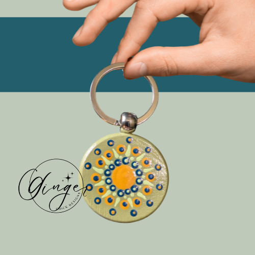 Golden Flower Mandala Dot Keychain