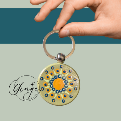 Golden Flower Mandala Dot Keychain