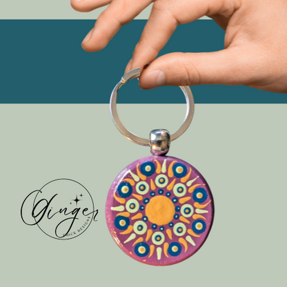 Golden Sun Mandala Dot Keychain