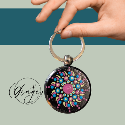 Grape Pinwheel Mandala Dot Keychain