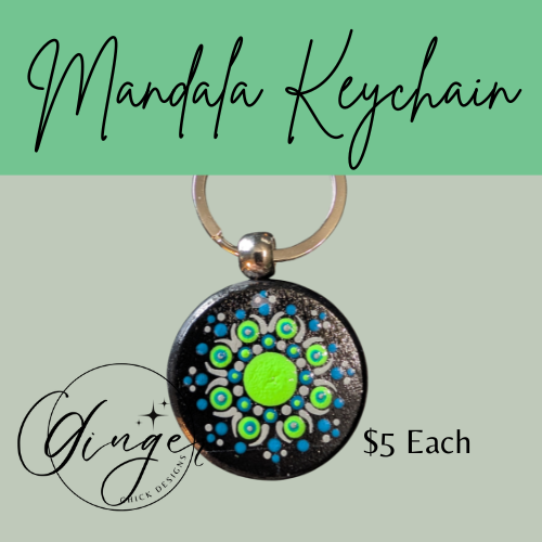 Green Slim Mandala Dot Keychain