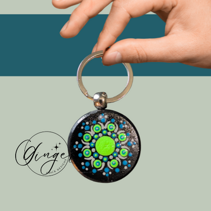Green Slim Mandala Dot Keychain