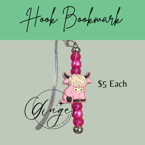 Hot Pink Highland Cow Hook Bookmark