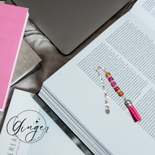 Hot Pink and Orange Tassel Hook Bookmark