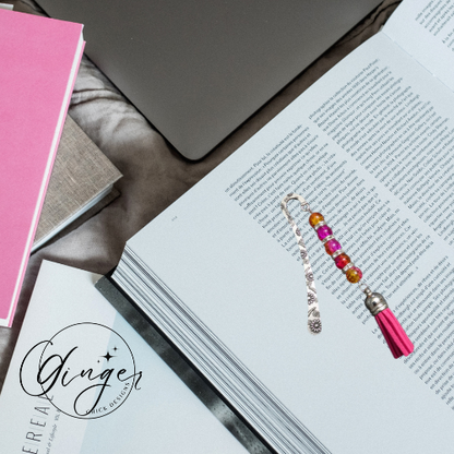Hot Pink and Orange Tassel Hook Bookmark