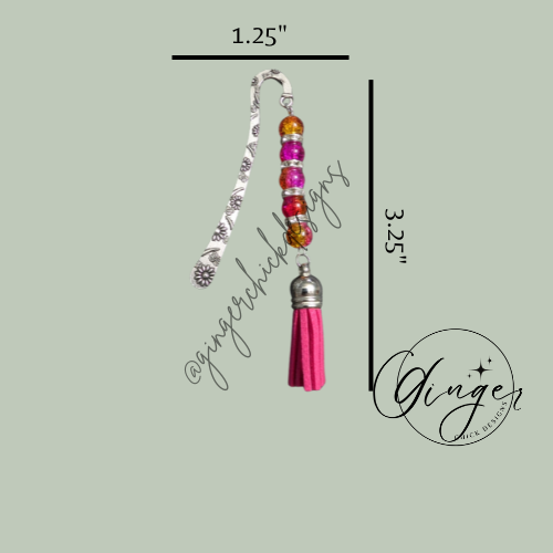 Hot Pink and Orange Tassel Hook Bookmark