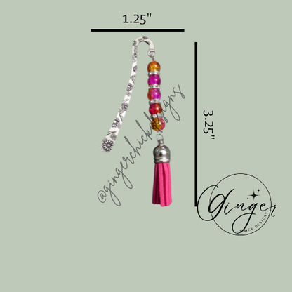 Hot Pink and Orange Tassel Hook Bookmark
