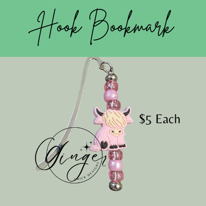 Light Pink Highland Cow Hook Bookmark