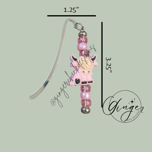 Light Pink Highland Cow Hook Bookmark