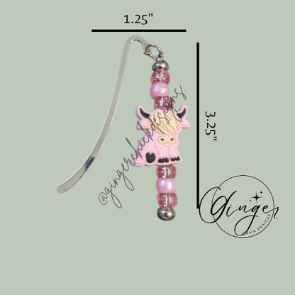 Light Pink Highland Cow Hook Bookmark