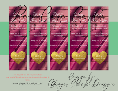 Purple Brick Pen Care Card
