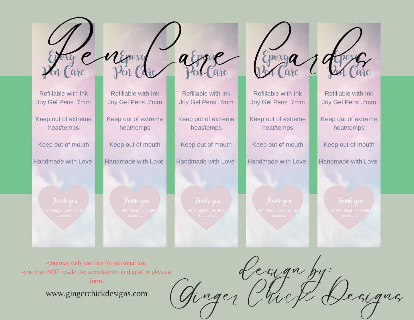 Pink Clouds Pen Care Card