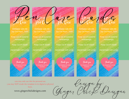 Rainbow Pen Care Card