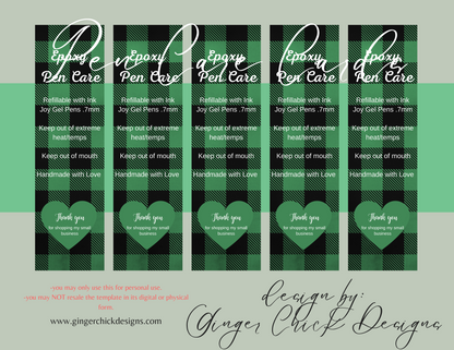 Green Plaid Pen Care Card