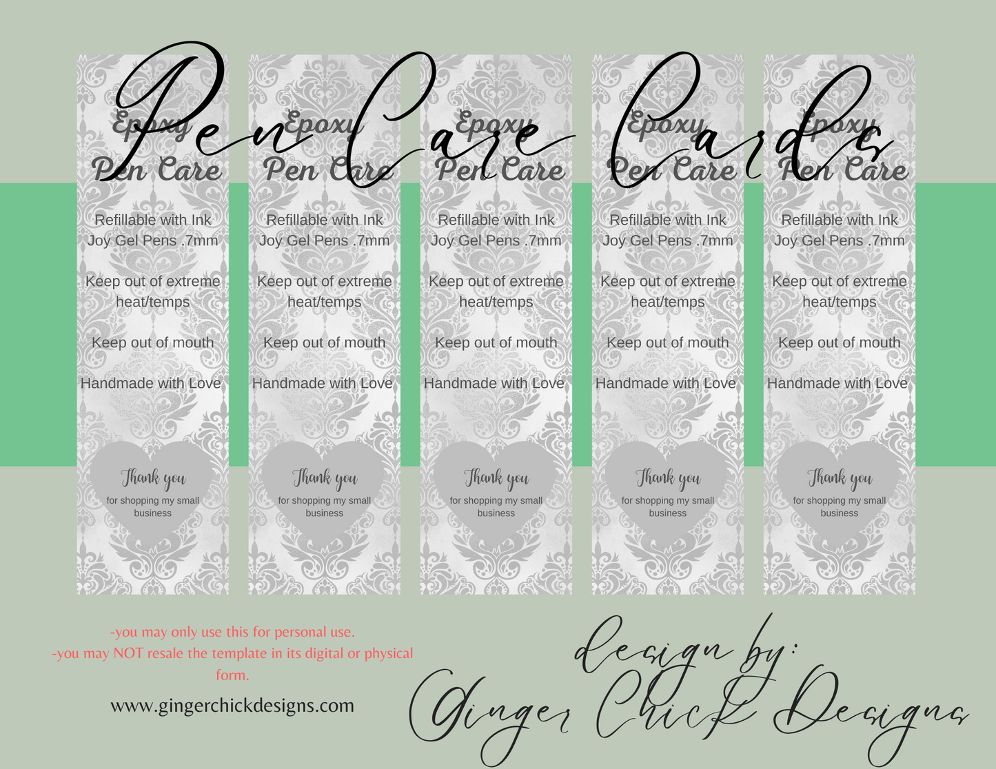 Gray Jacquard Pen Care Card