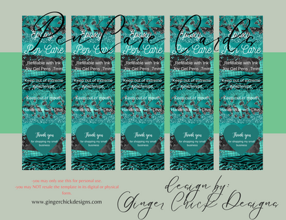 Turquoise Pen Care Card