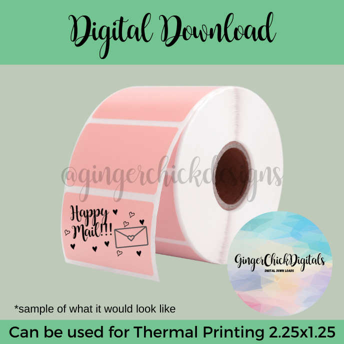 Hearts Happy Mail Thermal Label