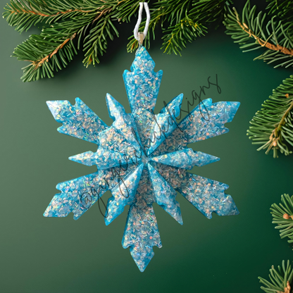 Blue Silver Flake Resin Snowflake Ornament
