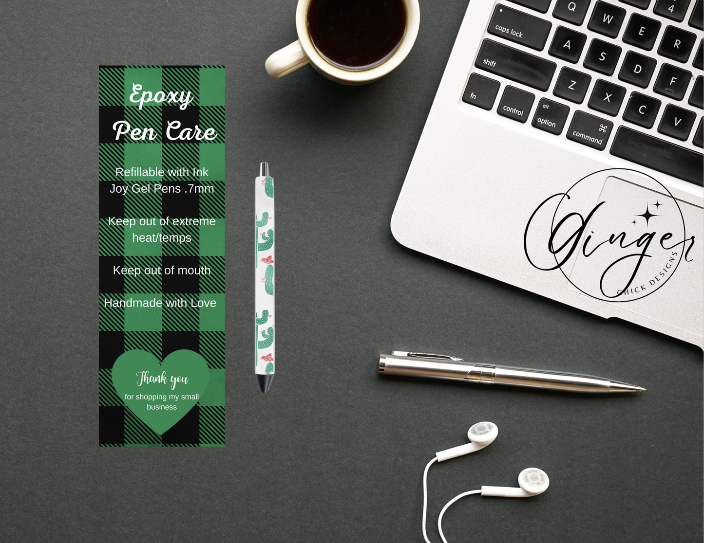 Green Plaid Pen Care Card