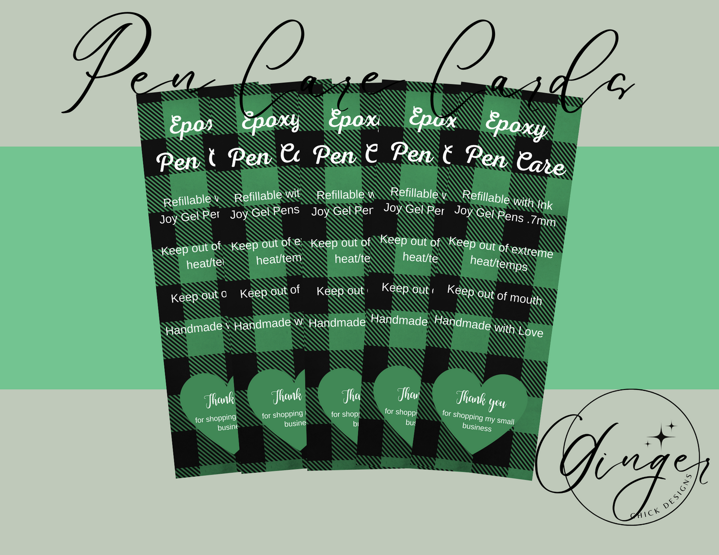 Green Plaid Pen Care Card