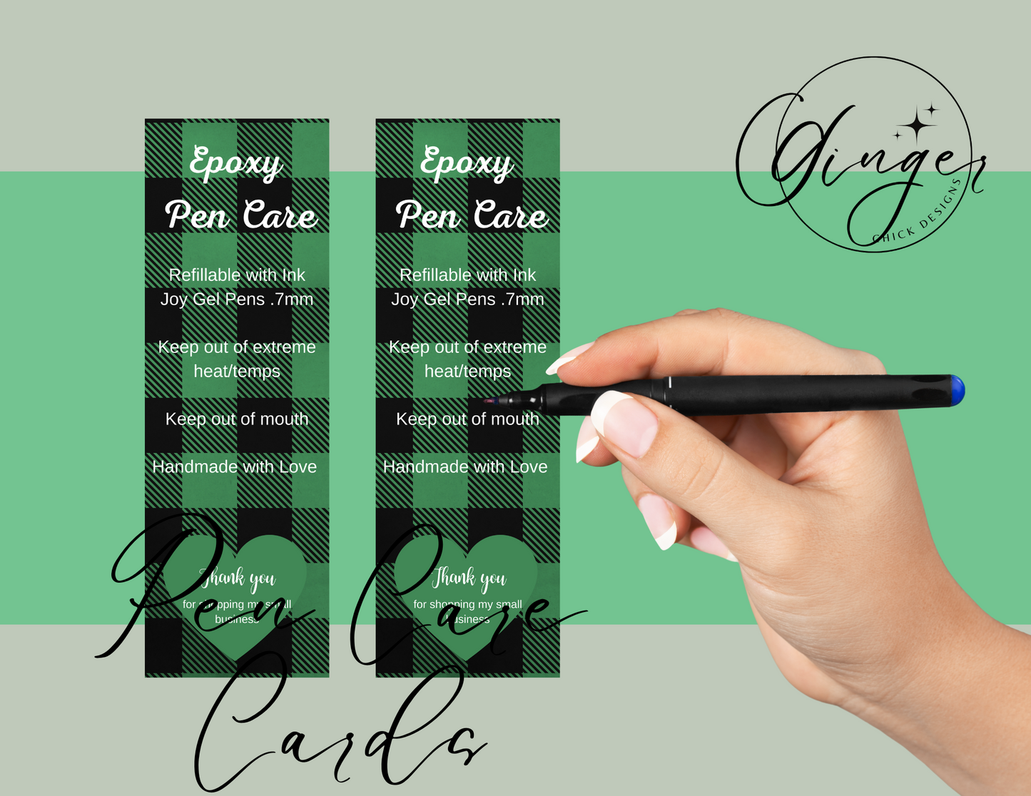 Green Plaid Pen Care Card