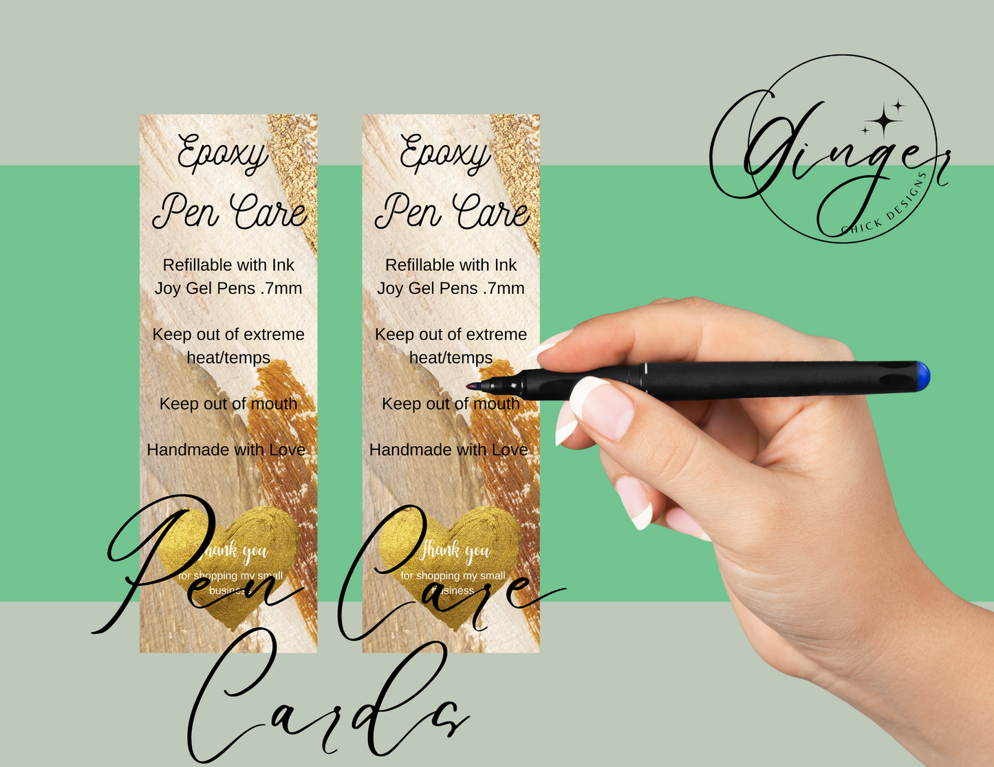 Gold Brush Strokes Pen Care Card