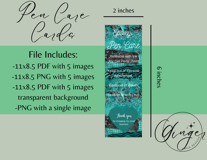 Turquoise Pen Care Card