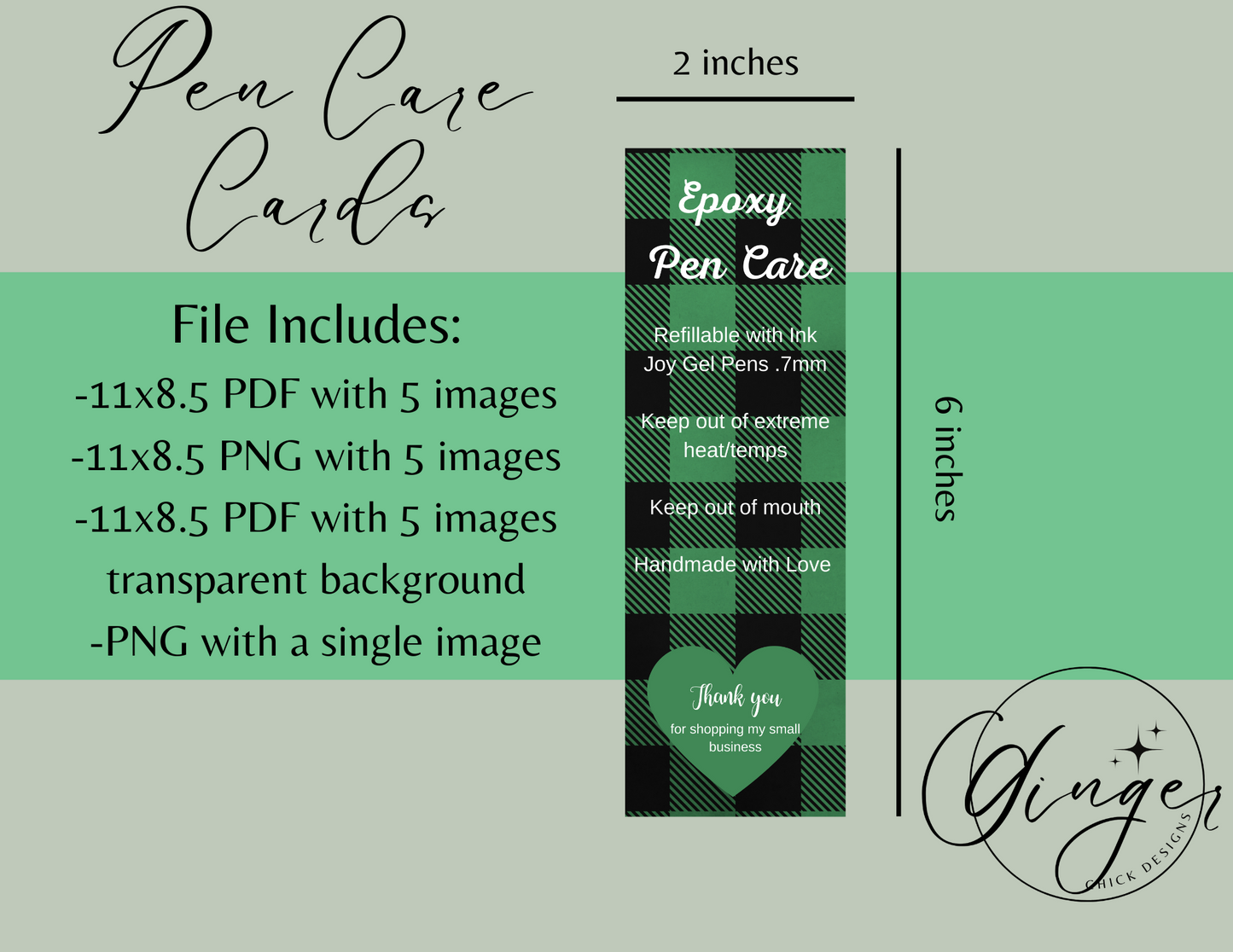 Green Plaid Pen Care Card