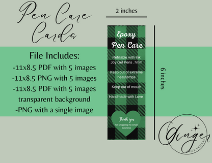 Green Plaid Pen Care Card