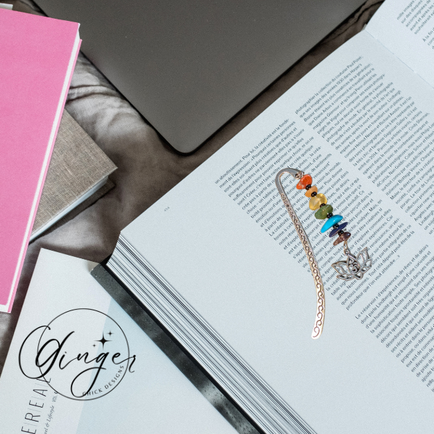 Gemstones with Lotus Flower Hook Bookmark